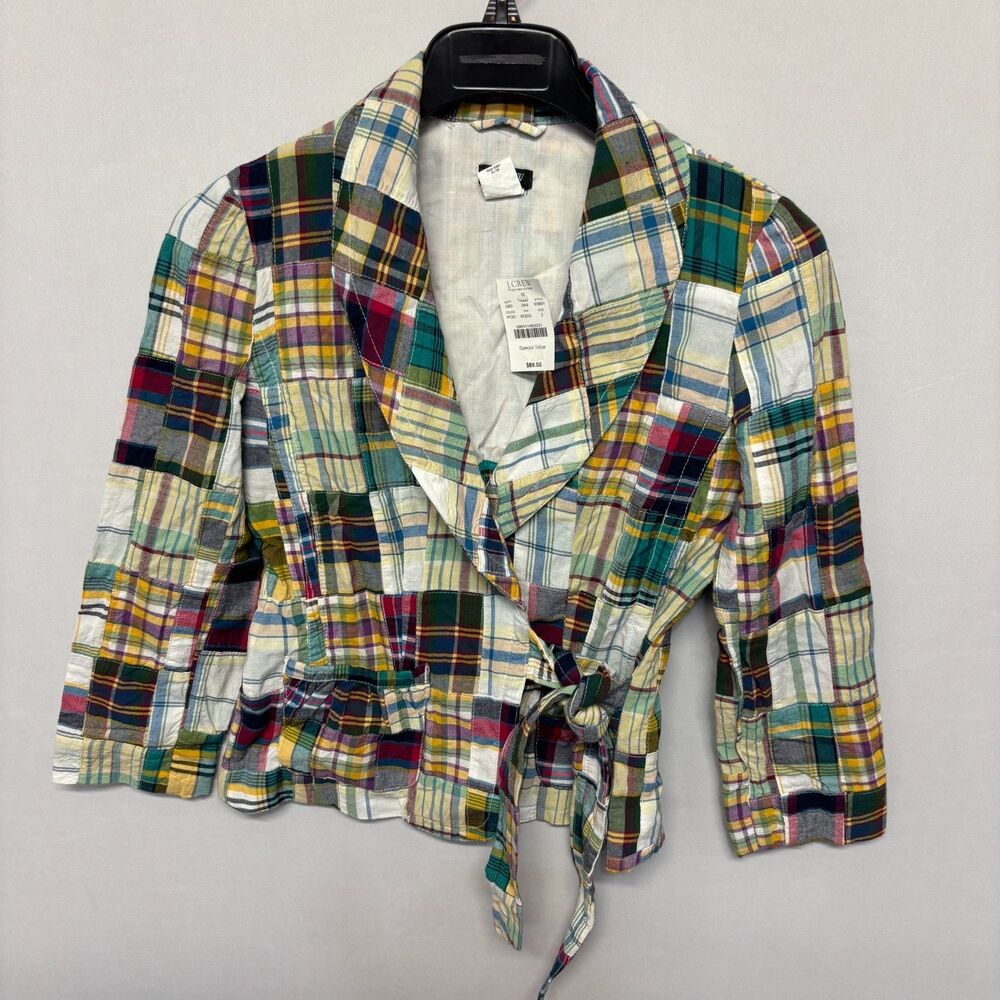 NWT Vintage J. Crew Women Patchwork Wrap Jacket Blazer Size 2 Plaid C139 -13